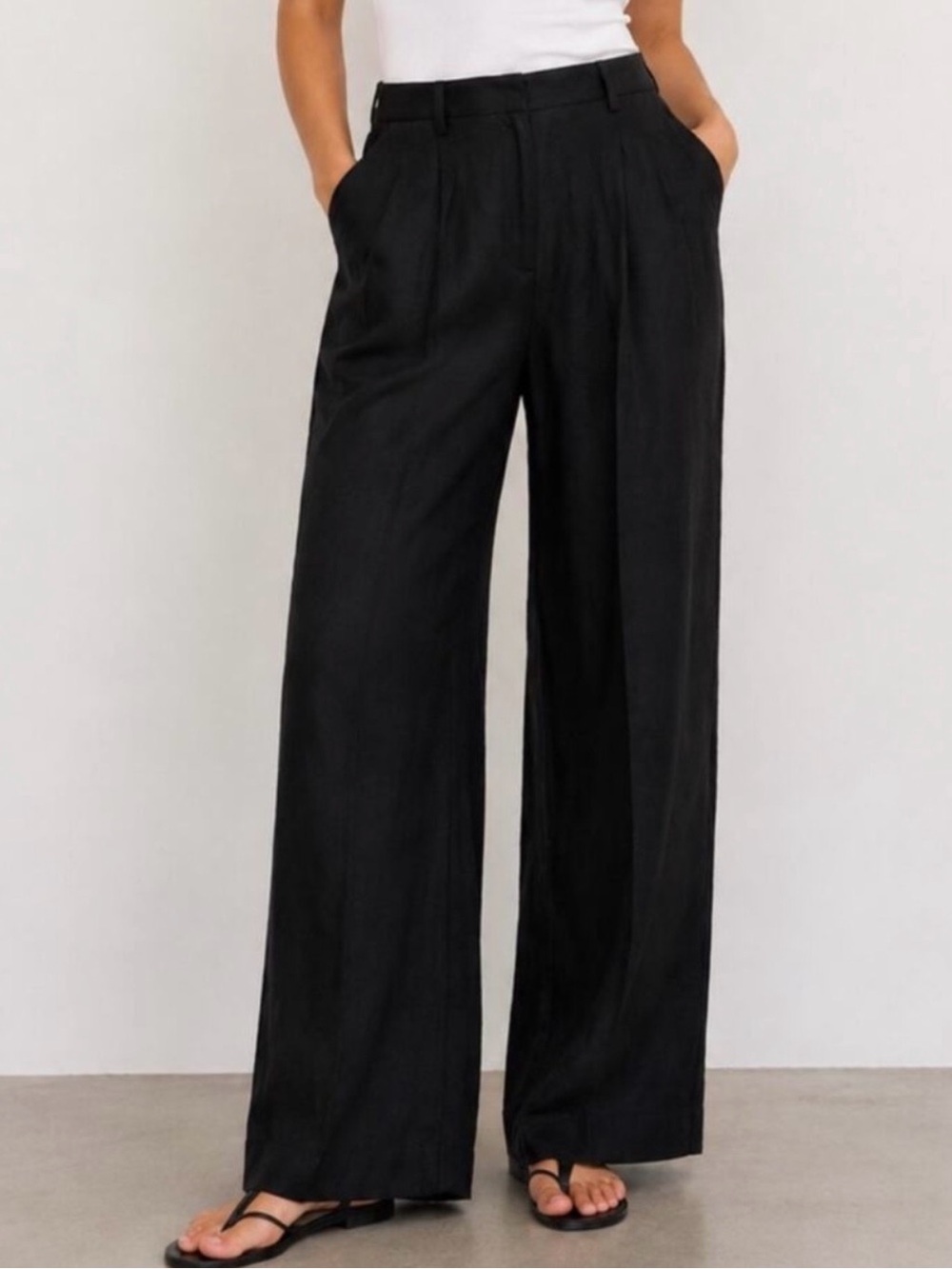 J. Crew Essential Wide Leg Linen Pant Black Classic Lightweight Trousers Size 8